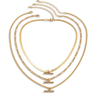 Gold T Bar Triple Layering Necklace