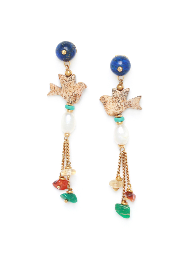 Kali bird and pearl multi dangle earrings