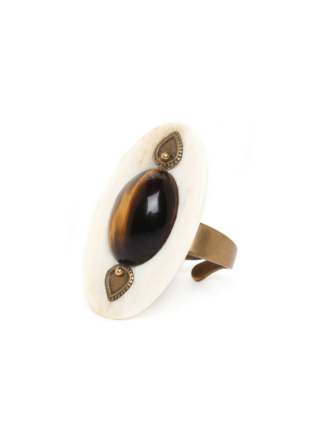 Varanasi bone & tiger eye adjustable ring