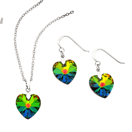 Sterling Silver Swarovski Crystal Heart Necklace & Earrings Set