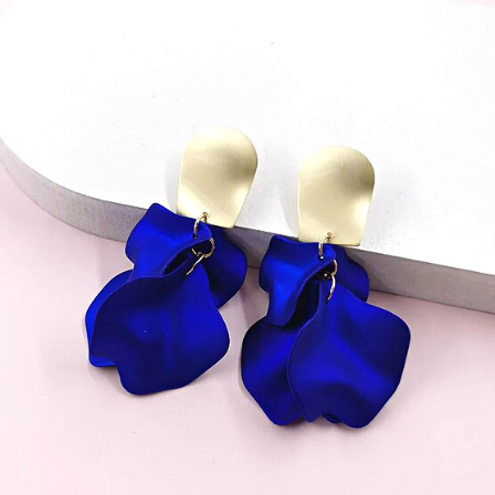 Metallic Electric Blue Flower Petal Drop Earrings
