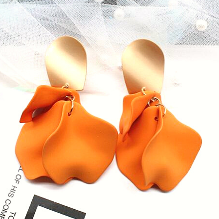 Orange Flower Petal Drop Earrings