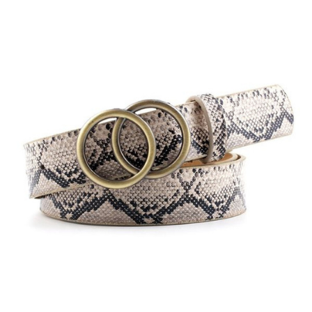 Double Circle Metal Buckle PU Leather Belt Snake