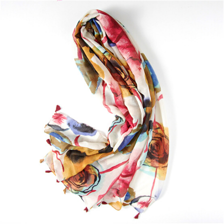 Abstract Floral Print Scarf  Large Tassel Shawl