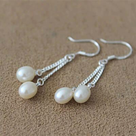 Sterling Silver & Freshwater Pearl Chain Dangle Earrings White