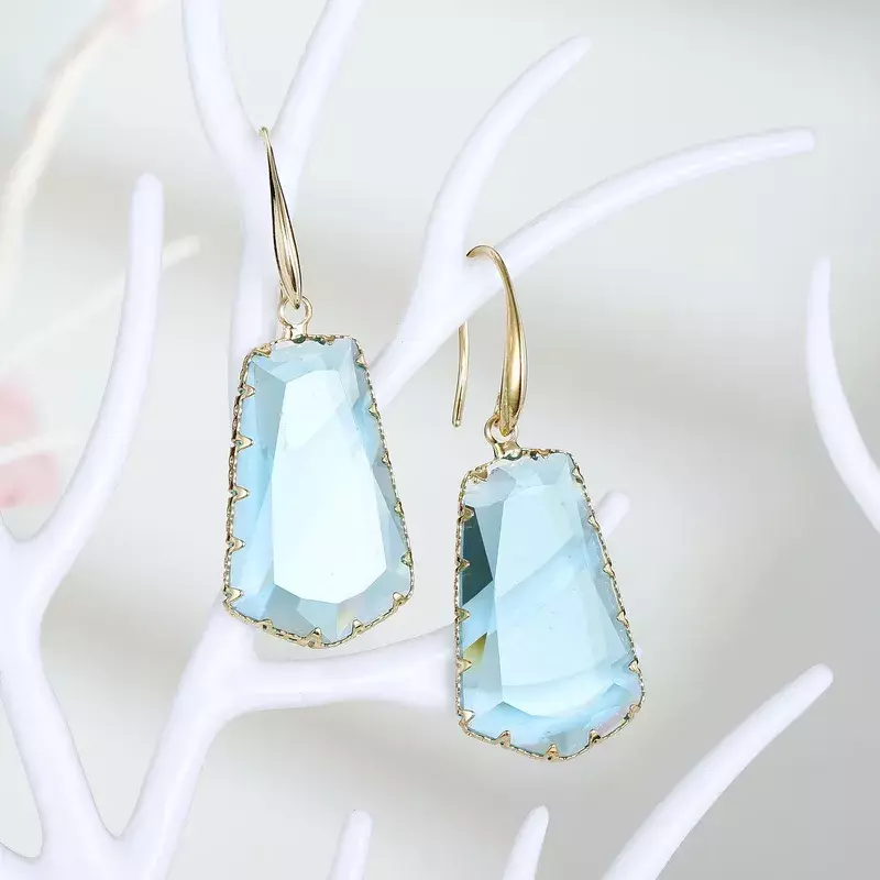 Pentagon Faceted Crystal Drop Earrings