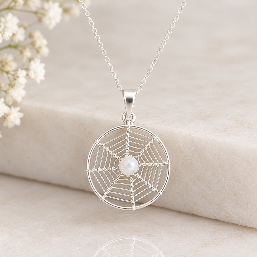 Sterling Silver Dreamcatcher Necklace with Freshwater Pearl