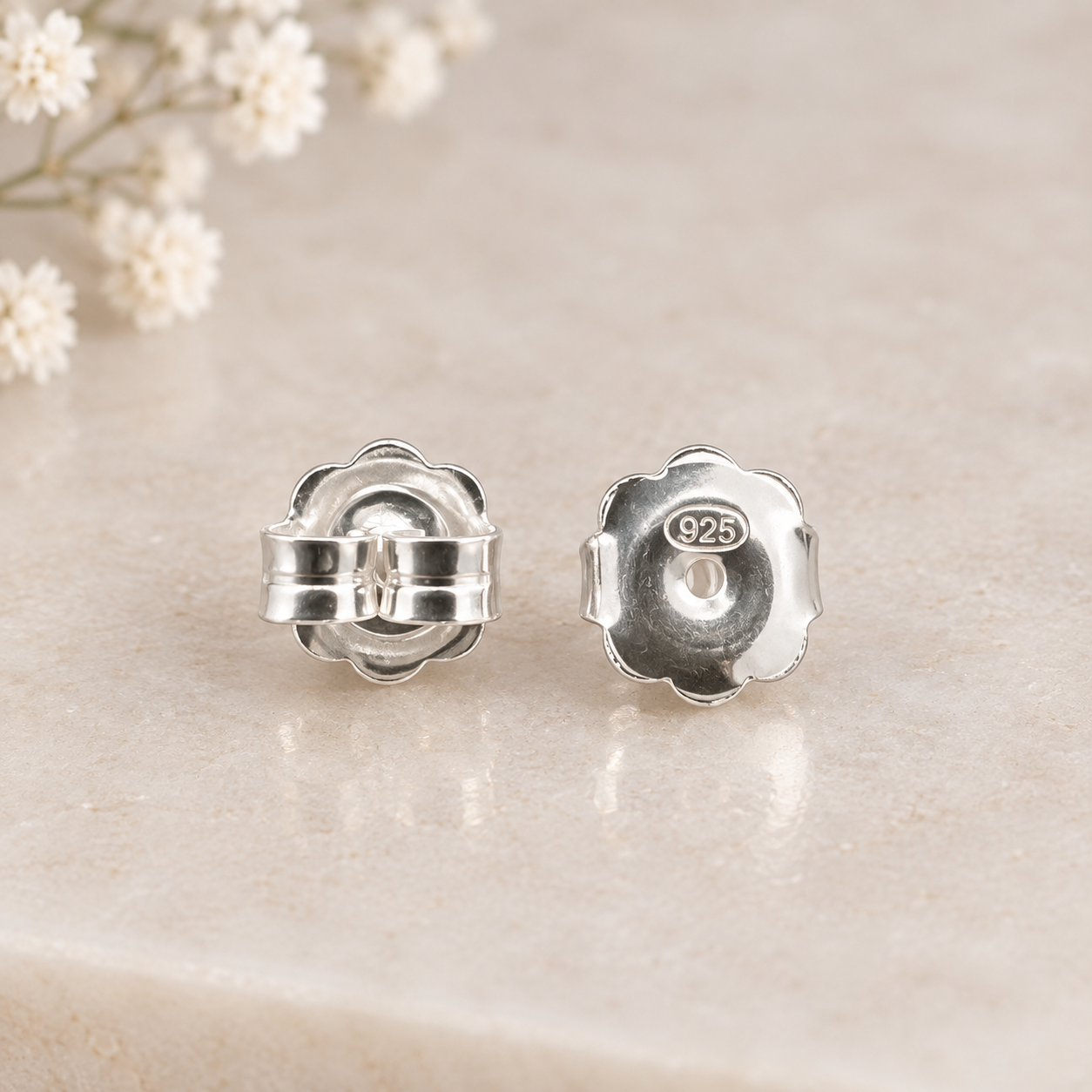 Sterling Silver Flower Earring Scrolls / Butterfly Backs