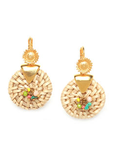 FELICIE rattan disc french hook earrings