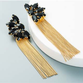 Black & Gold Statement Tassel Earrings
