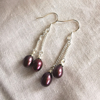Sterling Silver & Freshwater Pearl Chain Dangle Earrings Black