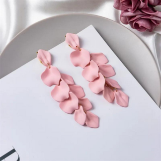 Pale Pink Long Petal Statement Earrings
