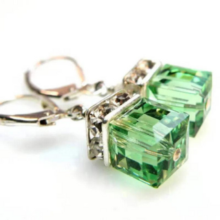 Crystal Cube Drop Earrings Peridot