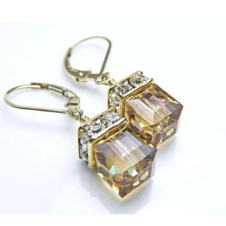Crystal Cube Drop Earrings Citrine