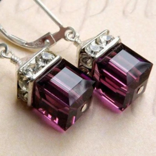 Crystal Cube Drop Earrings Amethyst