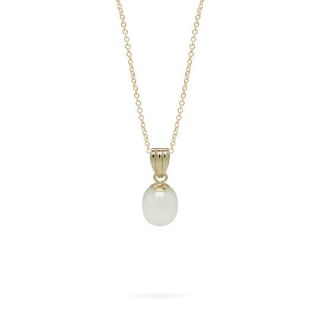 9ct Yellow Gold Freshwater Pearl  White Drop Pendant 7mm